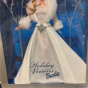 Barbie White Holiday Decor Doll with Shimmering Gown and Fur Trim
